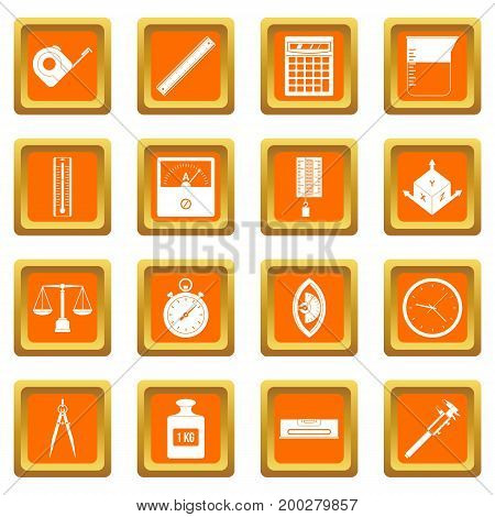 Measure precision icons set in orange color isolated vector illustration for web and any design