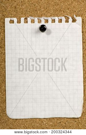 Blank piece of old paper pinned to a bulletin board ready for your text to be added to it.