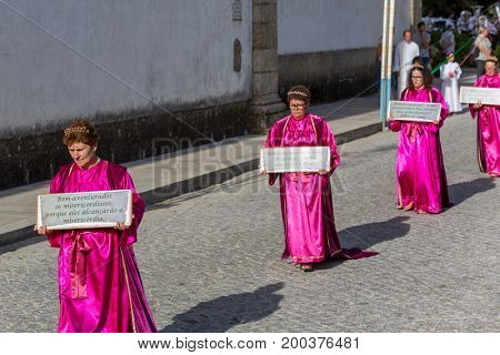 ABADIA, AMARES, PORTUGAL - August 15, 2017: Traditional religious procession of Senhora da Abadia in Amares, Portugal