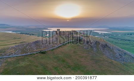 Aerial view from Enisala fortress. Dobrogea Romania