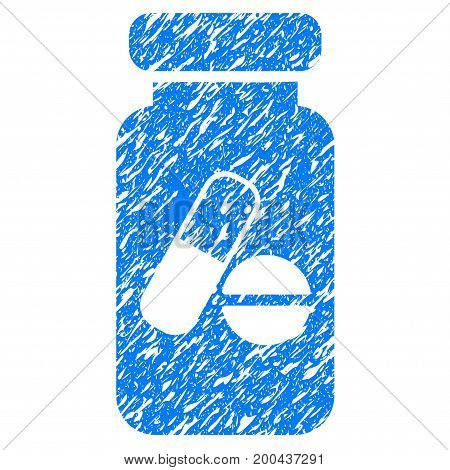 Grunge Drugs Phial icon with grunge design and scratched texture. Unclean vector blue pictogram for rubber seal stamp imitations and watermarks. Draft emblem symbol.