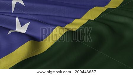 3D illustration of Solomon Islands flag fluttering in light breeze