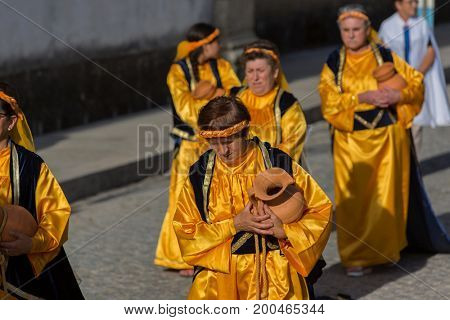 ABADIA, AMARES, PORTUGAL - August 15, 2017: Traditional religious procession of Senhora da Abadia in Amares, Portugal