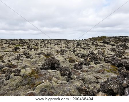 The Famous Blue Lagoon Mosh Rocks Near Reykjavik Iceland. Panorama