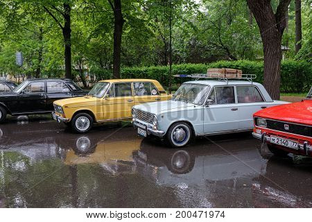 MOSCOW/ RUSSIA - MAY 21, 2016. Exhibition of vintage Soviet cars in the park Sokolniki. Moscow, Russia
