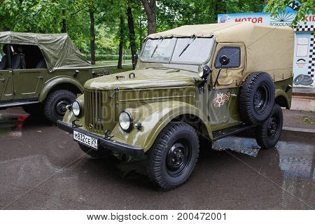 MOSCOW/ RUSSIA - MAY 21, 2016. Exhibition of vintage Soviet cars in the park Sokolniki. Moscow, Russia