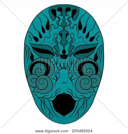 The ethnic mask is a terrible face. vector illustration. Drawing by hand