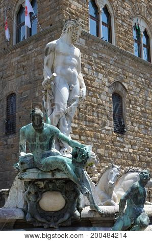 The beautiful Fountain of Neptune in Florence