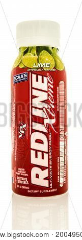 Winneconne WI - 19 August 2017: A bottle of Red line xtreme energy drink on an isolated background