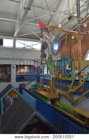 BALTIMORE, MARYLAND - JULY 3: Port Discovery Childrens Museum in Baltimore, Maryland, as seen on July 3, 2017. It is a non-profit institution located in the historic Fish Market building.