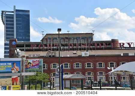 BALTIMORE, MARYLAND - JULY 3: Port Discovery Childrens Museum in Baltimore, Maryland, as seen on July 3, 2017. It is a non-profit institution located in the historic Fish Market building.