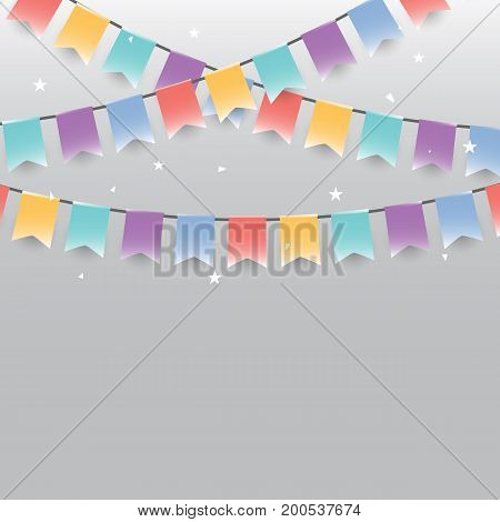 Background of colored garlands festive flags and confetti stock vector