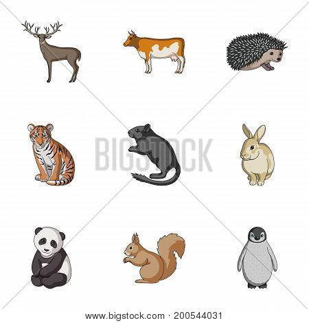 Deer, tiger, cow, cat, rooster, owl and other animal species.Animals set collection icons in cartoon style vector symbol stock illustration .