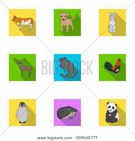 Deer, tiger, cow, cat, rooster, owl and other animal species.Animals set collection icons in flat style vector symbol stock illustration .