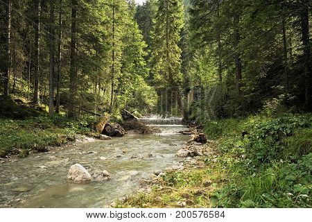 Mountain river in the Tyrolean Alps in drinking water quality