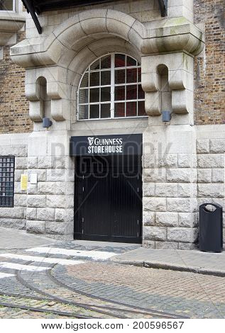 DUBLIN IRELAND - AUGUST 3 2017 : Guinness Storehouse in Dublin. Guinness Storehouse is a tourist attraction at St. James's Gate Brewery in Dublin Ireland.