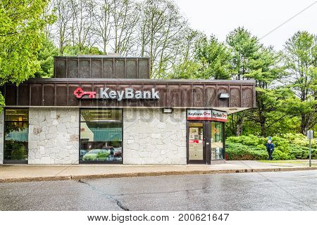 Camden, Usa - June 9, 2017: Keybank Bank In Maine City With Sign And Building