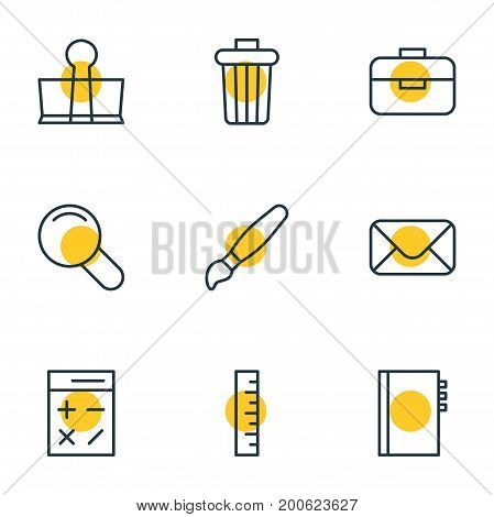 Editable Pack Of Meter, Garbage Container, Binder Clip And Other Elements.  Vector Illustration Of 9 Instruments Icons.
