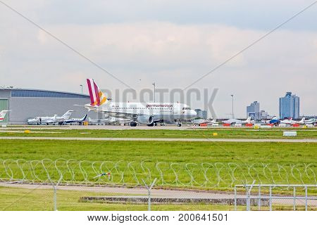 Airplane Airbus A319 At Ground, Airport Stuttgart, Germany