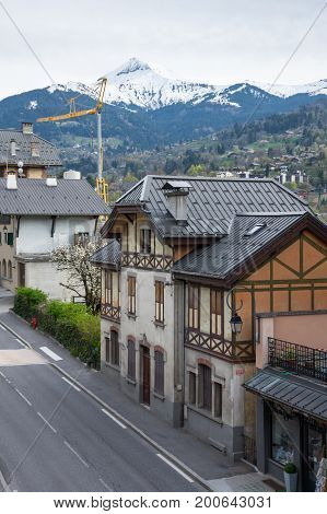 Panoramic view of Saint-Gervais-les-Bains and Alps the highest and most extensive mountain range system that lies entirely in Europe
