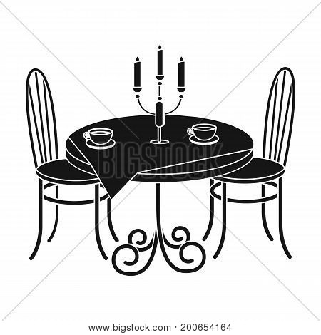 Served table in the restaurant. Furniture single icon in black style Isometric vector symbol stock illustration .