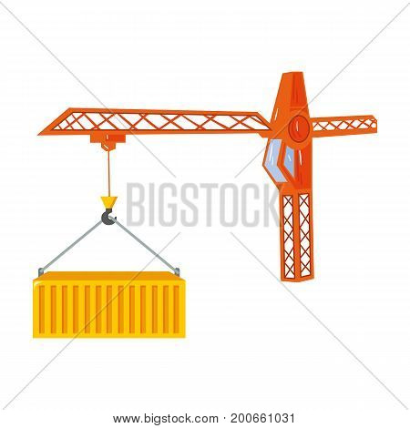 Moving the container with a tower crane. Moving and delivery single icon in cartoon style isometric vector symbol stock illustration .