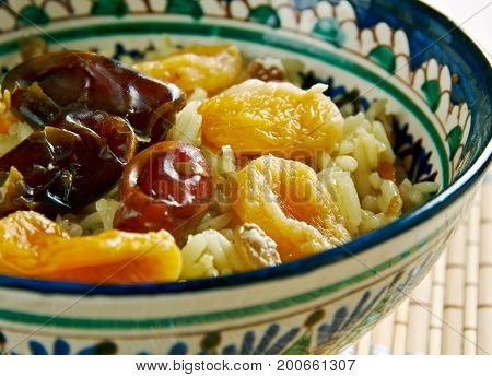 Sudlu plov Azerbaijan sweet milk pilaf  close up meal