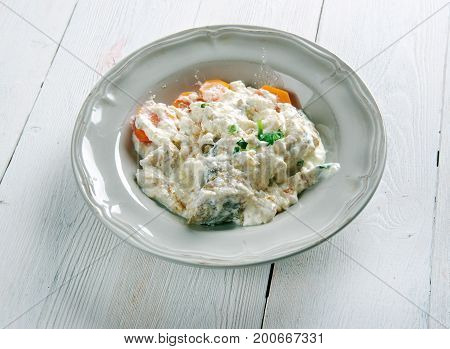 Pochouse Bourguignonne - French fish stew close up  meal,