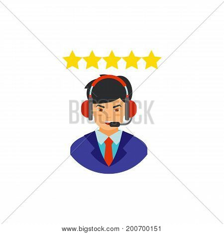 Icon of operator rating. Manager, headset, hands-free device. Contact center concept. Can be used for topics like occupation, grade, customer service