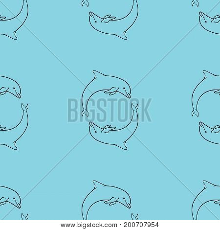 Swimming fish underwater beautiful seamless pattern tropical flipper dolphins. vector illustration