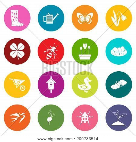 Spring icons many colors set isolated on white for digital marketing