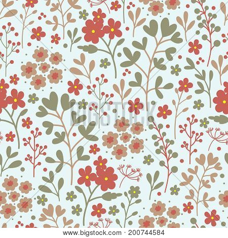 Seamless floral pattern with flowers. Hand drawn floral background. Vector illustration.