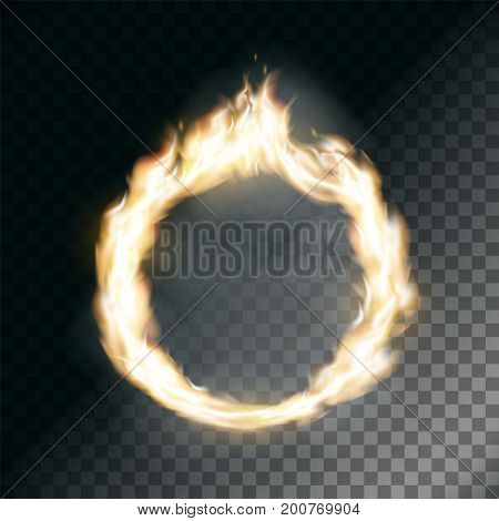 Circus ring on fire. Texture of flame on transparent background. Stock vector illustration.