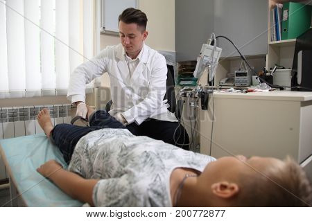 VINNITSA, UKRAINE, JULY 27, 2017: A new direction in medicine is electroneuromyography. Medical examination ELECTROMYOGRAPHY.