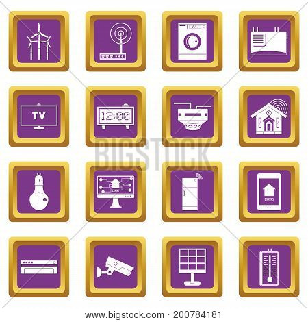 Smart home house icons set in purple color isolated vector illustration for web and any design