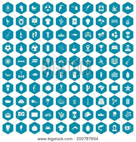 100 South America icons set in sapphirine hexagon isolated vector illustration