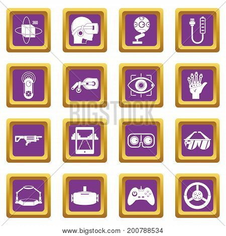 Virtual reality icons set in purple color isolated vector illustration for web and any design