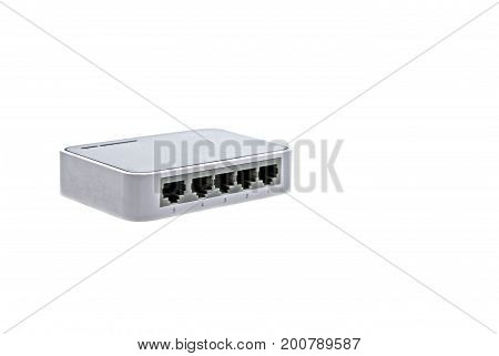 Network switch Hub 5 port . isolated on the white background