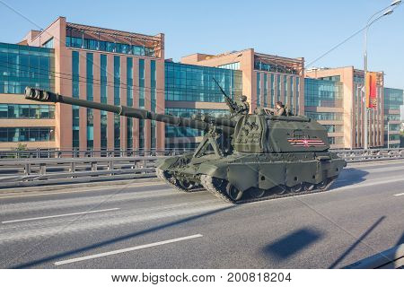 MOSCOW RUSSIA - MAY 9: Russian self propelled artillery MSTA S on parade festivities devoted to 71 anniversary of Victory Day on May 9, 2016 in Moscow.