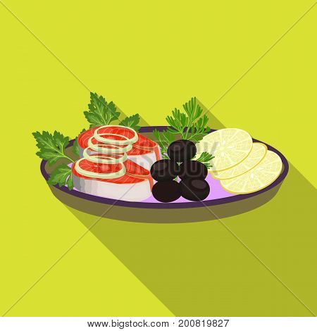 Eating fish and salad. Eating and cooking single icon in flat style vector symbol stock illustration .