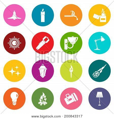 Light source symbols icons many colors set isolated on white for digital marketing