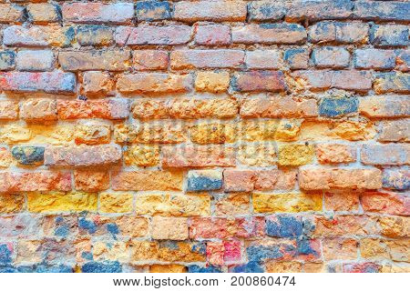 Texture Of A Brick Wall Made From An Old Red Bricks. Picture Taken In Venice.
