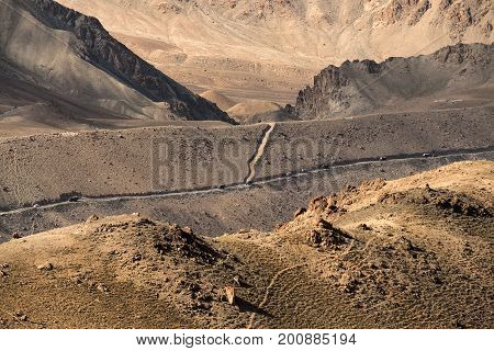 High-altitude road in the Himalayas Leh Ladakh Jammu and Kashmir India