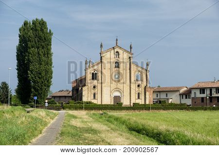The historic church of San Bassiano near Lodivecchio (or Lodi Vecchio Lodi Lombardy Italy) exterior