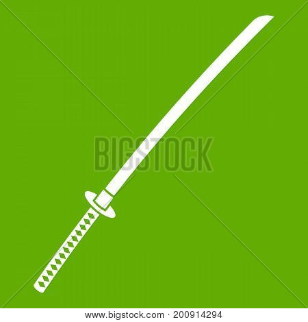 Japanese katana icon white isolated on green background. Vector illustration