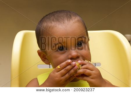 Happy Little Boy Holding A Corn. Concept Of Healthy Food.