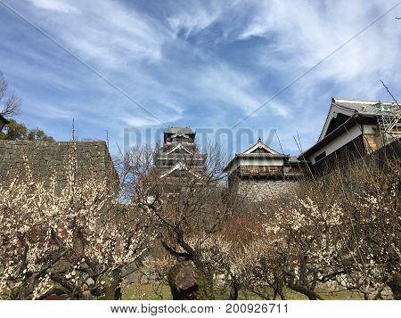 Kumamoto japanese castle view in Kyushu Japan