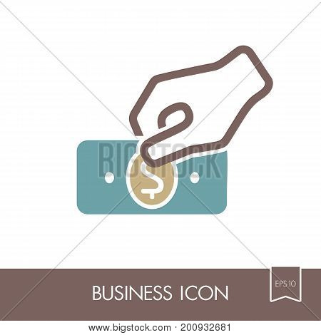 Hand holding money or money in hand outline icon. Hand with money or hand giving money in flat style. Graph symbol for your web site design logo app UI. Vector illustration EPS10.