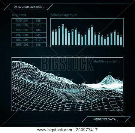Military green radar. Screen with target. Futuristic HUD interface. Stock vector illustration.