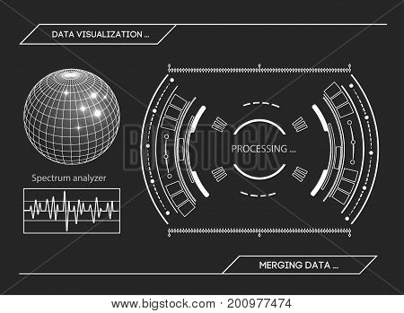 Military green radar. Screen with target. Futuristic HUD interface. Stock vector illustration.